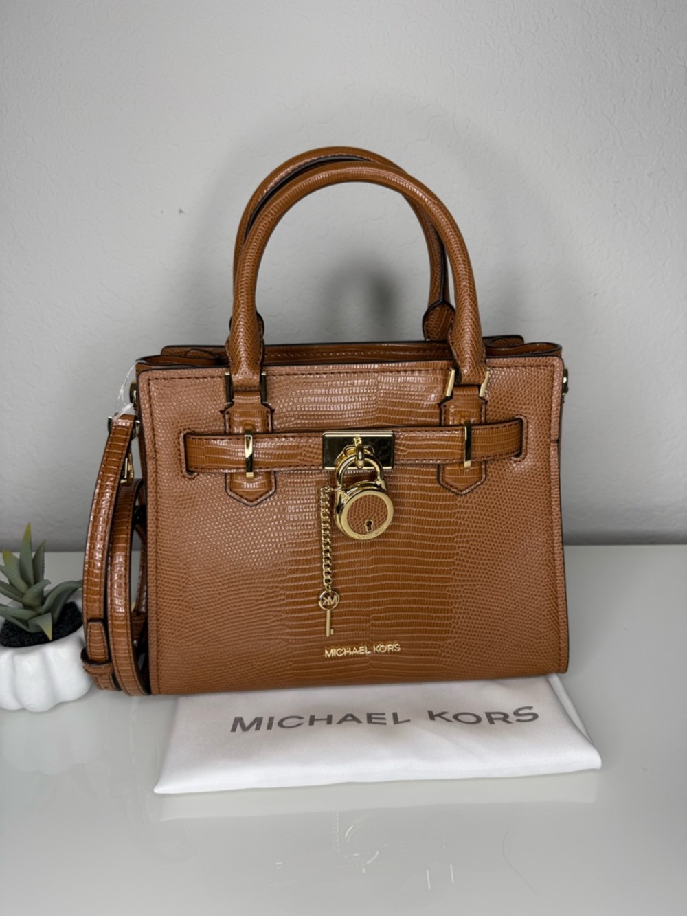 Michael Kors Small Hamilton Crocodile embossed leather Satchel Crossbody Luggage